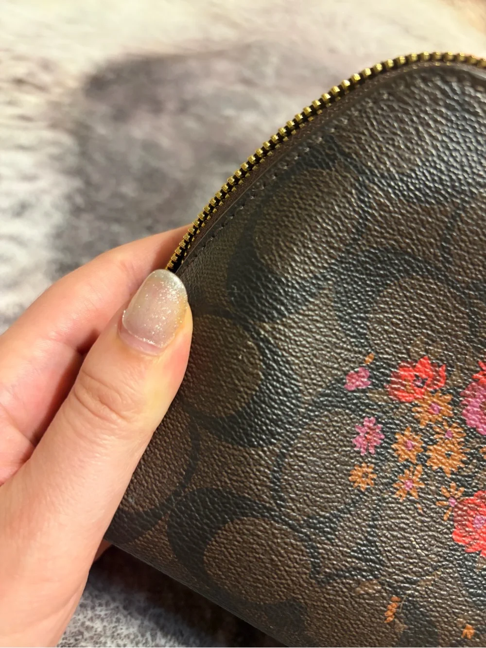 Coach Brown Floral Signature Zip Cosmetic Pouch